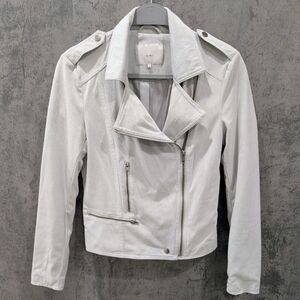 ICHI Light Gray Suede-Effect Moto Jacket - Women's Leather Style